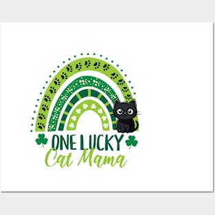 One Lucky Cat Mama Shamrock Rainbow Posters and Art